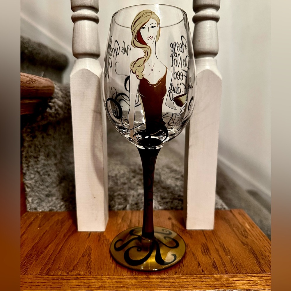 Lolita please don’t feed the cougar wine glass New # without box